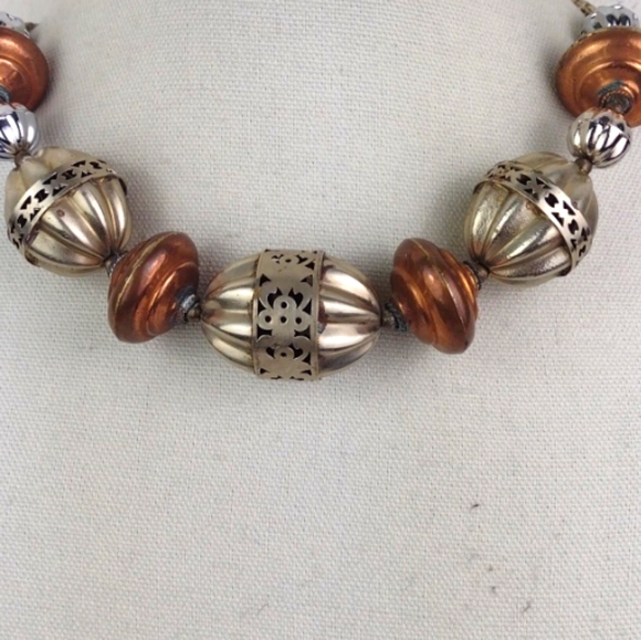 Edgy Victorian Very Vintage Style  Crafted Silver & Copper Tone Bauble Necklace - Picture 8 of 9